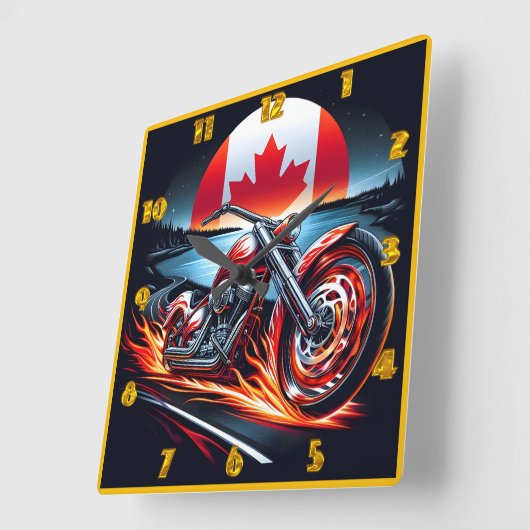 カナダ国旗の夕日の下でオートバイのレース スクエア壁時計 (傾斜)