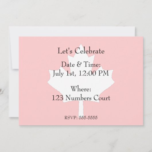 カナダ国旗の招待状 招待状 (裏面)