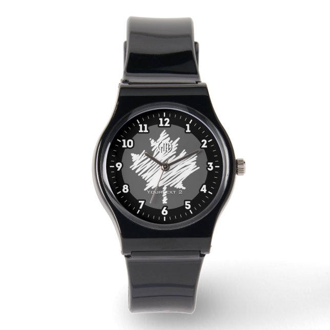 カナダ国旗の白いカエデの葉の個人用設定 腕時計 (正面)