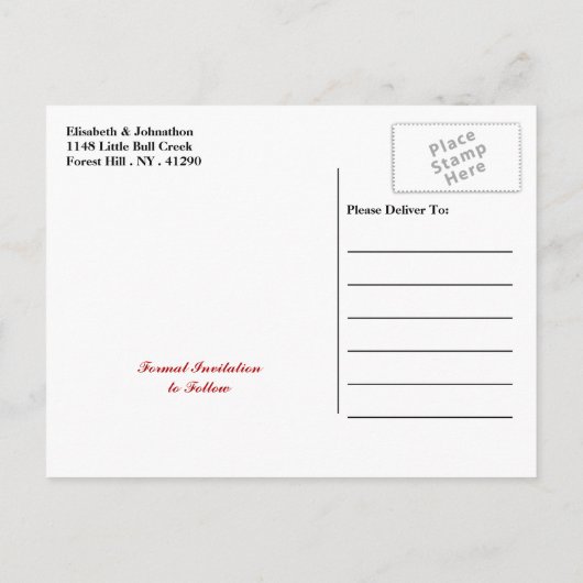 カナダ国旗の結婚式の日付の保存 案内ポストカード (裏面)