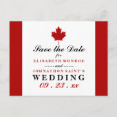 カナダ国旗の結婚式の日付の保存 案内ポストカード (正面)