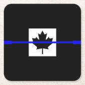 カナダ国旗の薄い青い線 スクエアペーパーコースター (正面)