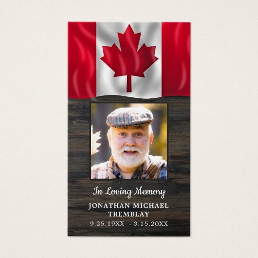カナダ国旗の記念写真葬式祈りの言葉カード (正面)