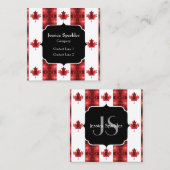 カナダ国旗の赤いキラキラ模様モノグラム スクエア名刺 (正面/裏面)
