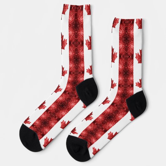 カナダ国旗の赤いキラキラ模様 ソックス (左)