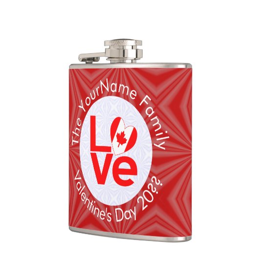 カナダ国旗の赤文字LOVE パーソナライズされた フラスク (左)