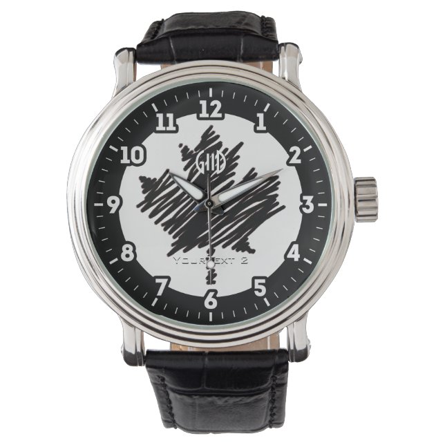 カナダ国旗の黒いカエデの葉の個人用設定 腕時計 (正面)