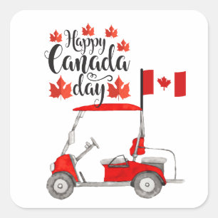 カナダ国旗を持つゴルフカートfor Canada Day スクエアシール