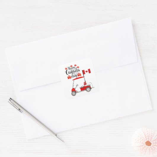 カナダ国旗を持つゴルフカートfor Canada Day スクエアシール (封筒)