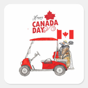 カナダ国旗を持つゴルフカートfor Canada Day スクエアシール