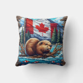 カナダ国旗を持つ湖にカナダのビーバー クッション (裏面)