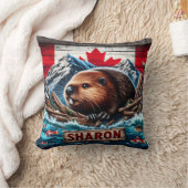 カナダ国旗を掲げて水でビーバー クッション (ブランケット)