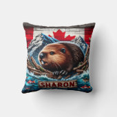 カナダ国旗を掲げて水でビーバー クッション (裏面)
