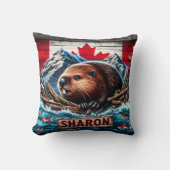 カナダ国旗を掲げて水でビーバー クッション (正面)