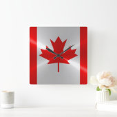 カナダ国旗メタル スクエア壁時計 (ホーム)