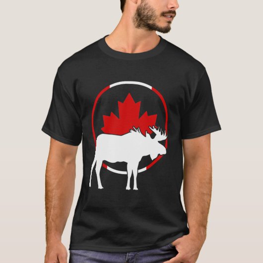 カナダ国旗メープルリーフムース〔雄ジカの〕枝角アニマルカナ Tシャツ (正面)