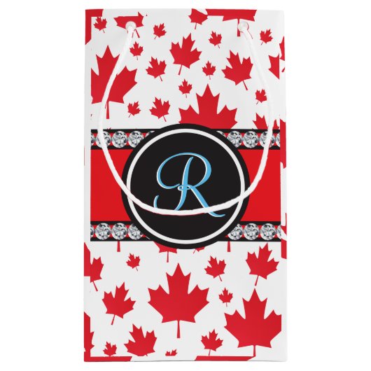 カナダ国旗ユニーク抽象芸術予算モノグラム スモールペーパーバッグ (裏面)