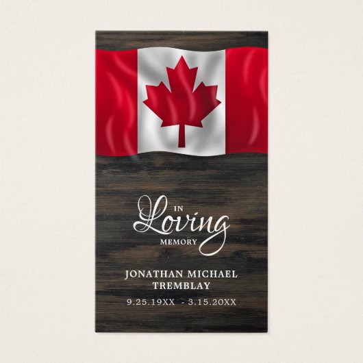 カナダ国旗悔やみや弔慰メモリアル葬儀祈りの言葉カード (正面)
