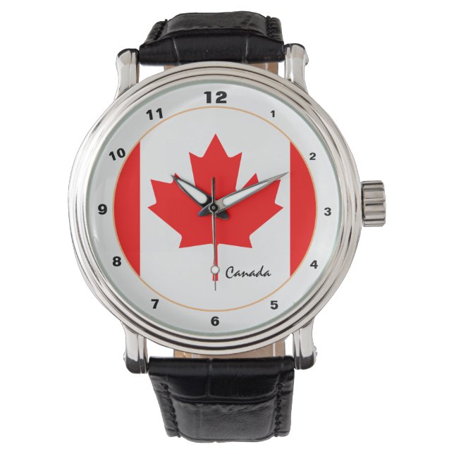 カナダ国旗、カナダトレンディーファッション/デザイン時計 腕時計 (正面)