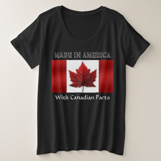 カナダ国旗 プラスサイズTシャツ アメリカ カナダ (デザイン正面)
