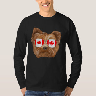 カナダ国旗 ヨークシャテリア 犬 カナダ ポケット Tシャツ