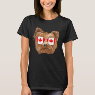 カナダ国旗 ヨークシャーテリア 犬 カナダ ポケット Tシャツ