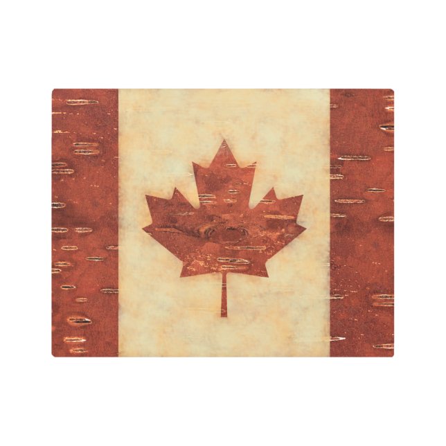カナダ国旗(内樺の木樹皮) メタルプリント (正面)