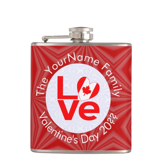 カナダ国旗 赤い文字のLOVE 個人名入れ フラスク (正面)