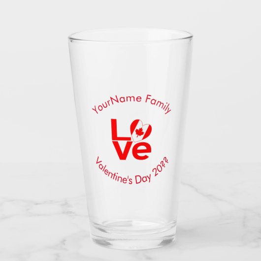 カナダ国旗 赤いLOVE オーダーメイド テキスト タンブラーグラス (正面)