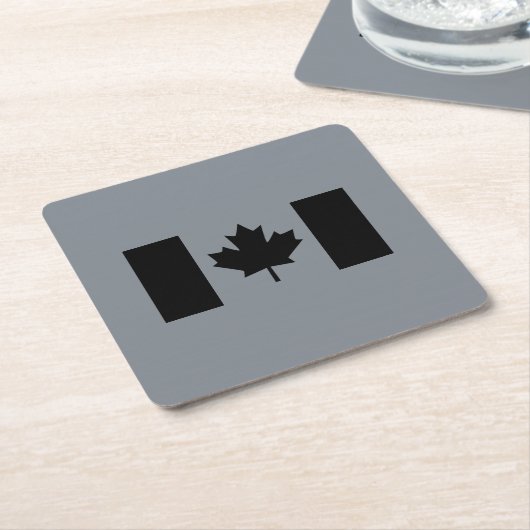 カナダ国旗(黒) スクエアペーパーコースター (アングル)
