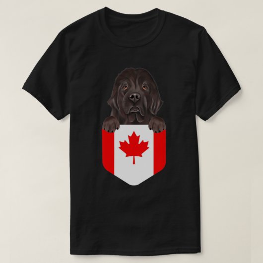 カナダ国旗Newfoundland Dog In Pocket T-Shirt Tシャツ (デザイン正面)