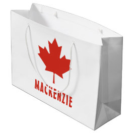 カナダ国旗Red Maple Leaf Canada Day Name文字 ラージペーパーバッグ