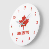 カナダ国旗Red Maple Leaf Canada Day Name文字 ラージ壁時計 (傾斜)