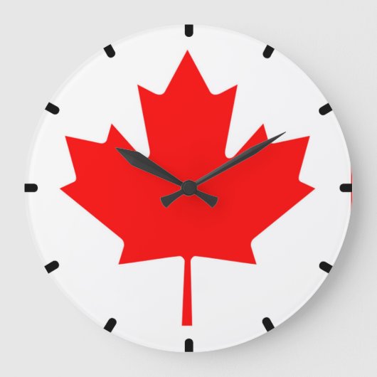 カナダ国旗Red Maple Leaf Wall Clock ラージ壁時計 (正面)
