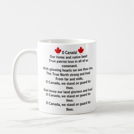 カナダ国歌とカエデの葉 コーヒーマグカップ (左)