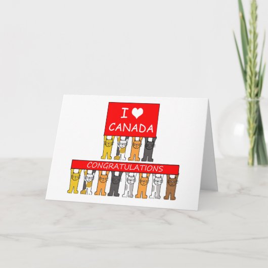 カナダ国籍のお祝い可愛い猫。 カード (正面)