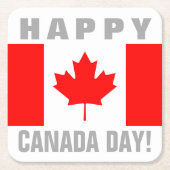 カナダ幸せな日のカナダの旗の紙の飲み物のコースター スクエアペーパーコースター (正面)