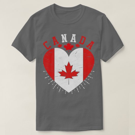 カナダ愛メープルリーフカナダ国旗ハートカナダ Tシャツ (デザイン正面)