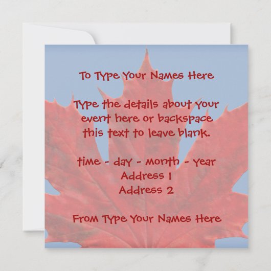 カナダ招待状パーソナライズされたカナダ国旗RSVP 招待状 (裏面)