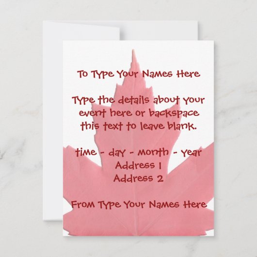 カナダ招待状パーソナライズされたカナダ国旗RSVP 招待状 (裏面)