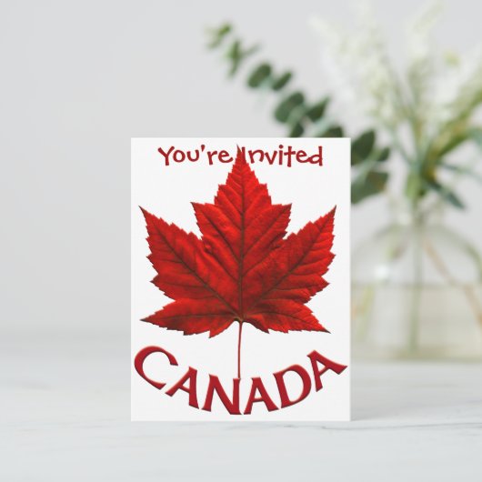 カナダ招待状パーソナライズされたカナダ国旗RSVP 招待状 (スタンド正面)