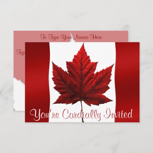 カナダ招待状パーソナライズされたカナダRSVPカード 招待状 (正面/裏面)