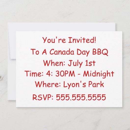 カナダ日-カエデの葉 招待状 (裏面)