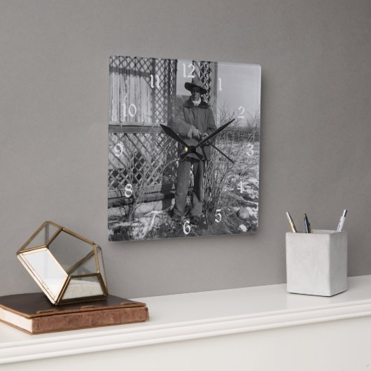 カナダ旧西農場のカウボーイランチャー スクエア壁時計 (オフィス)