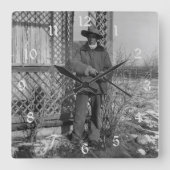 カナダ旧西農場のカウボーイランチャー スクエア壁時計 (正面)