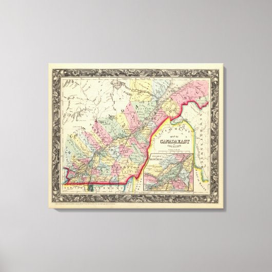 カナダ東部の地図 キャンバスプリント (正面)