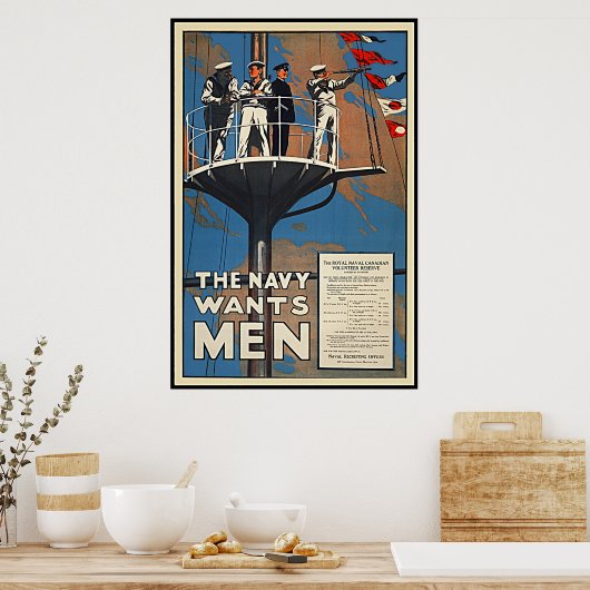 カナダ海軍は男性のヴィンテージ第2次世界大戦を望む ポスター (キッチン)