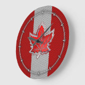 カナダ産の赤いカエデの葉が炭素繊維に見える ラージ壁時計 (傾斜)