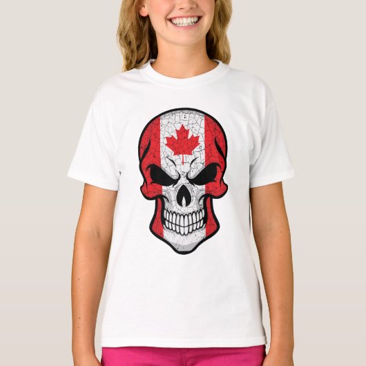 カナダ笑顔スカル国旗 Tシャツ (正面)