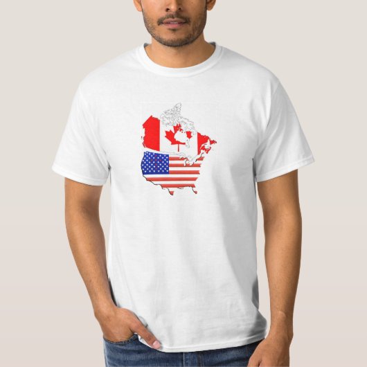 カナダ米国の地図の旗 Tシャツ (正面)